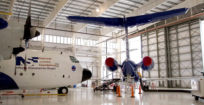 A picture of our research aircraft inside the hangar, one of the facilities managed by UCAR Operations
